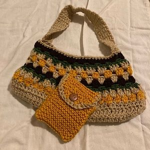 Multicolored crocheted purse with matching pouch